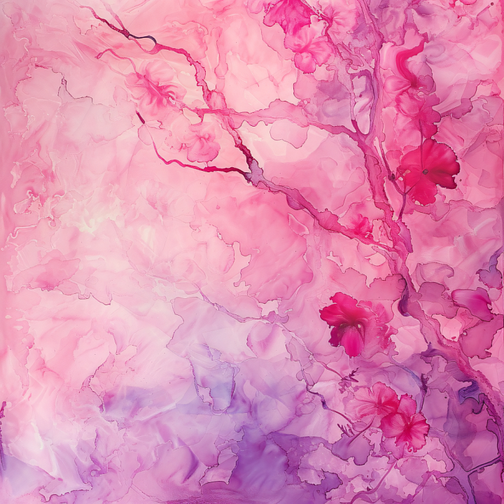 Alcohol Ink Featuring Soft Pink and Purple Floral Swirls seamless PBR texture preview