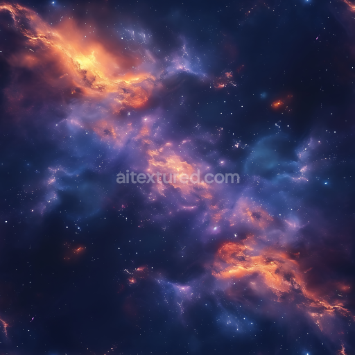 Seamless 3D Space PBR Texture Featuring Glowing Orange Nebula and Starfield