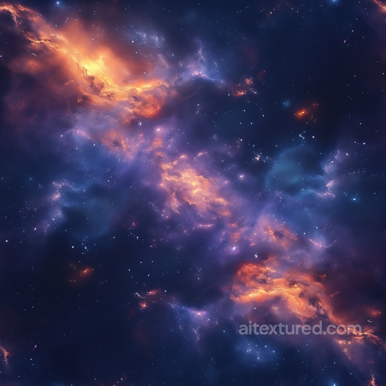 Space PBR Texture Featuring Fiery Orange Nebula Clouds and Deep Blue Starfield Star, space, planets texture preview