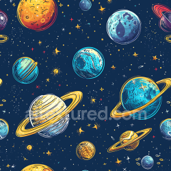seamless Seamless 3D Space PBR Texture Featuring Stylized Planets and Starfield texture 8k free download PBR