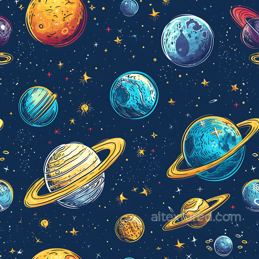 Space PBR Texture Featuring Stylized Planets and Starfield seamless Star, space, planets PBR texture