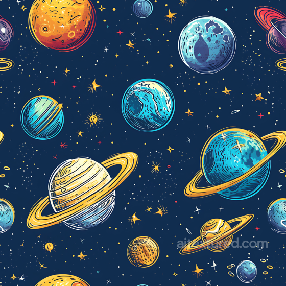 Space PBR Texture Featuring Stylized Planets and Starfield Star, space, planets texture preview