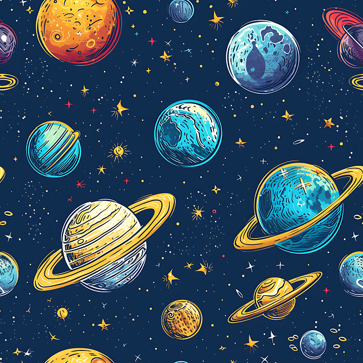Space Featuring Stylized Planets and Starfield seamless PBR texture preview