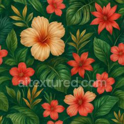 seamless Seamless 3d texture pbr 8k tropical botanical leaves wallpaper with glossy silk and textured velvet finish texture 8k free download PBR