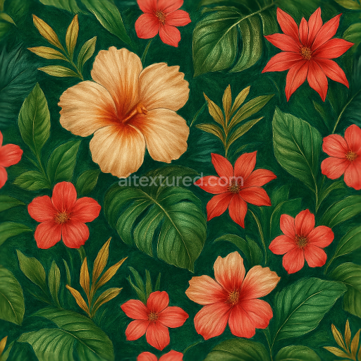 Seamless 3d texture pbr 8k tropical botanical leaves wallpaper with glossy silk and textured velvet finish