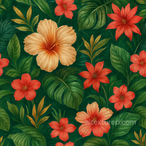 Tropical Botanical Leaves Wallpaper With Glossy Silk And Textured Velvet Finish seamless Wallpaper PBR texture