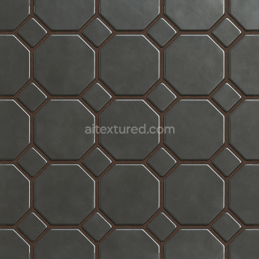 Seamless 3d texture pbr 8k metal tiles mosaic with octagonal tiles and glossy finish