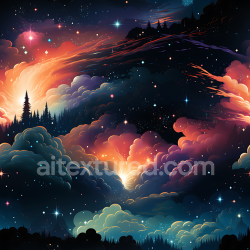 seamless Seamless 3D Cosmic Nebula PBR Texture Featuring Glowing Starfield & Silhouetted Pines texture 8k free download PBR
