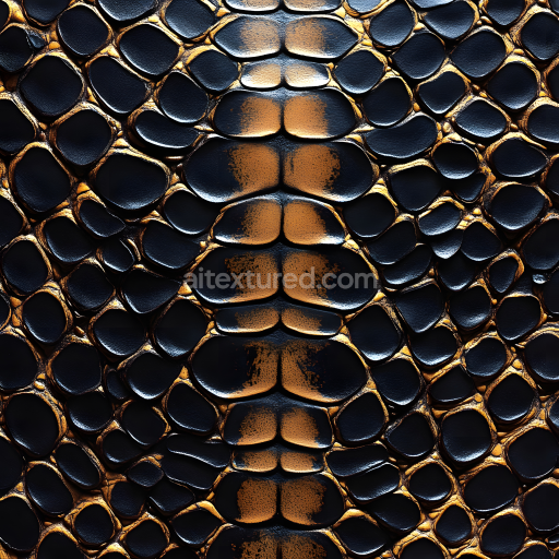 Seamless 3D Reptile Skin PBR Texture Featuring Black and Gold Detailed Scales