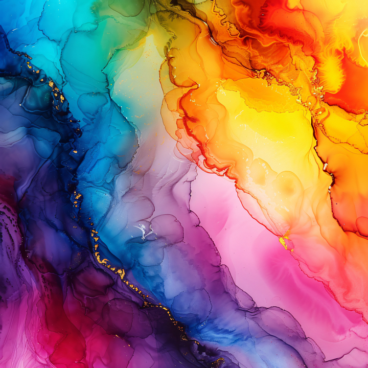 Alcohol Ink Featuring Vibrant Multicolor Fluid Waves and Delicate Gold… seamless PBR texture preview
