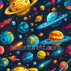 seamless Seamless 3D PBR Space Texture with Cartoon Planets and Cosmic Elements texture 8k free download PBR
