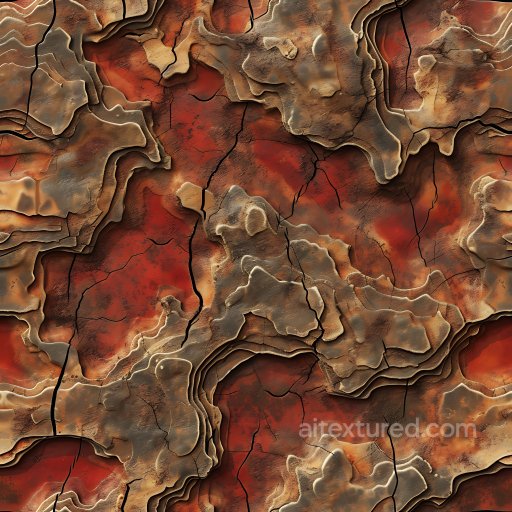 Of Cracked Layered Earth Surface With Deep Fissures And Warm Tones seamless Cracked & Holes PBR texture