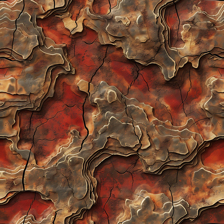 Of Cracked Layered Earth Surface With Deep Fissures And Warm Tones seamless PBR texture preview
