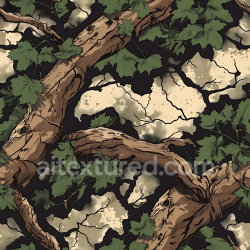 seamless Seamless 3D Woodland Camouflage PBR Texture Featuring Detailed Tree Bark and Green Leaf Overlay texture 8k free download PBR