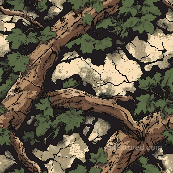 Woodland Camouflage PBR Texture Featuring Detailed Tree Bark and Green Leaf Overlay Color Camouflage texture preview