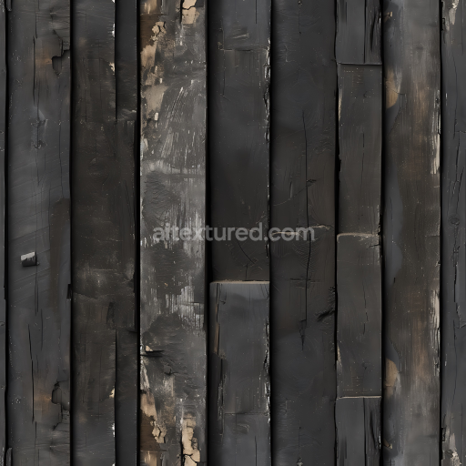 Seamless 3D PBR Texture of Weathered Charred Wood Planks with Cracked Finish