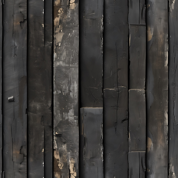 Weathered Charred Wood Planks with Cracked Finish seamless PBR texture preview