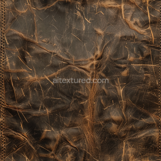 Seamless 3D PBR Rugged Distressed Dark Brown Leather Texture with Wrinkles and Stitching
