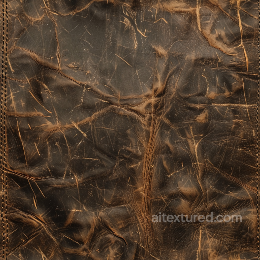 Rugged Distressed Dark Brown Leather Texture with Wrinkles and Stitching seamless Leather PBR texture