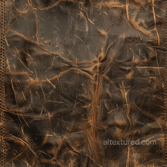 Rugged Distressed Dark Brown Leather Texture with Wrinkles and Stitching Leather texture preview
