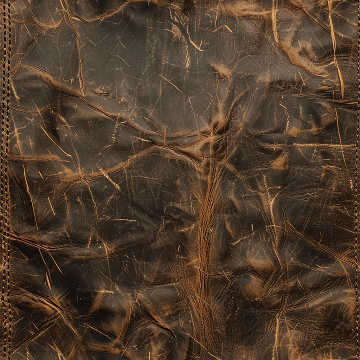 Rugged Distressed Dark Brown Leather with Wrinkles and Stitching seamless PBR texture preview