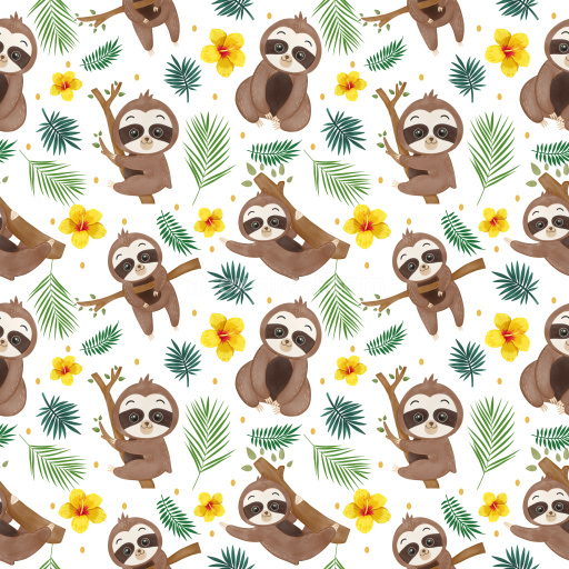 Pattern Bundle - Seamless 3D Pattern PBR Texture Featuring Cute Sloth Motifs with Tropical Leaves and Brig… texture preview