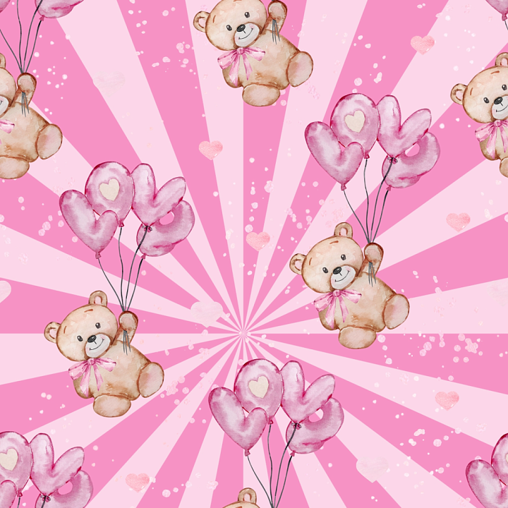 with Baby Girl Teddy Bears and Pink LOVE Balloons seamless PBR texture preview