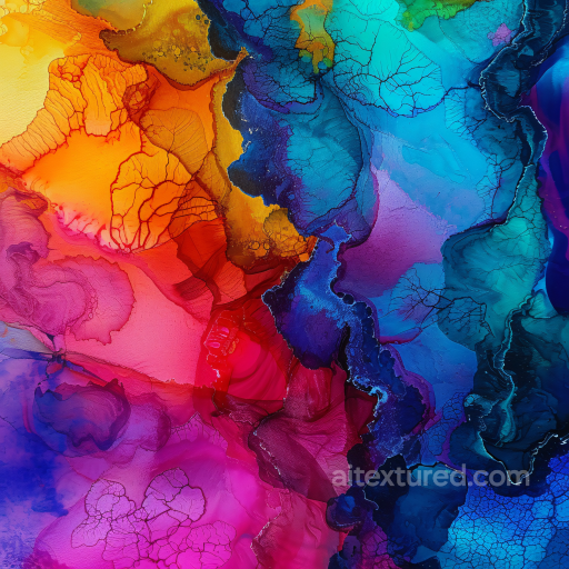 Alcohol Ink PBR Texture Featuring Vibrant Multicolor Fluid Flow and Intricate Veins seamless Alcohol ink PBR texture