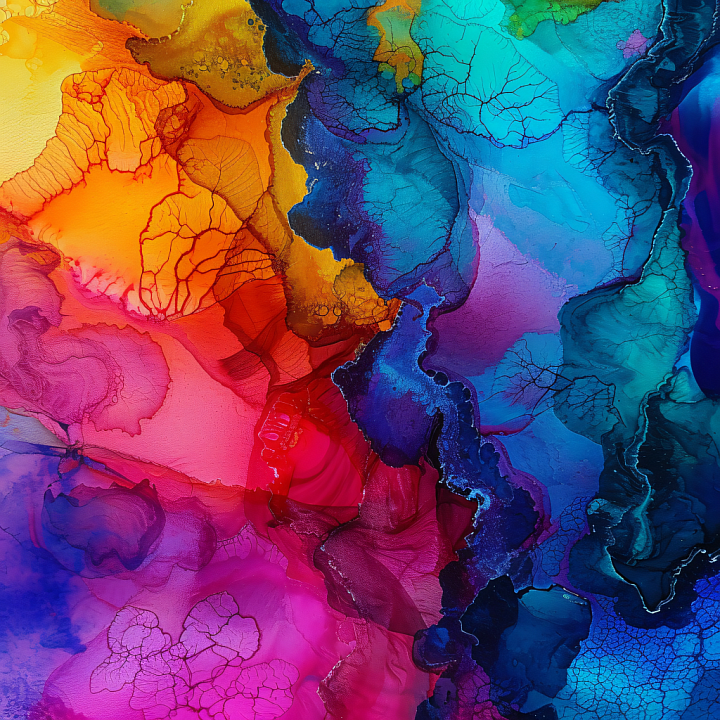Alcohol Ink Featuring Vibrant Multicolor Fluid Flow and Intricate Veins seamless PBR texture preview