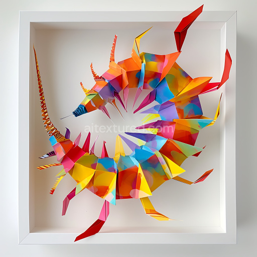 Seamless 3D PBR Texture of Bright Multicolor Centipede Origami Pattern