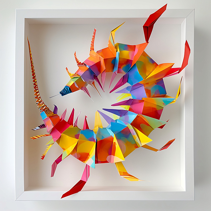 Animal of Bright Multicolor Centipede Origami Pattern seamless PBR texture preview