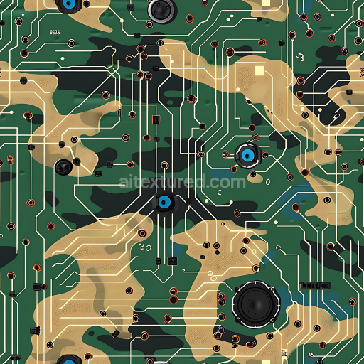 Seamless 3D digital tech camouflage PBR texture with circuit board pattern