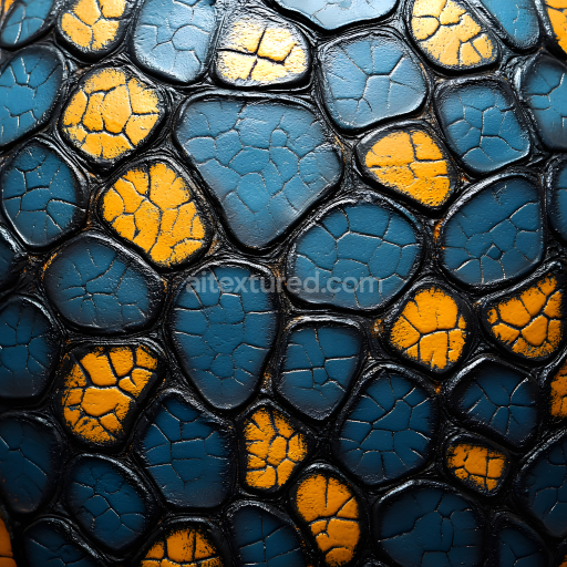 Seamless 3D Reptilian Skin PBR Texture with Cracked Scales in Blue and Orange