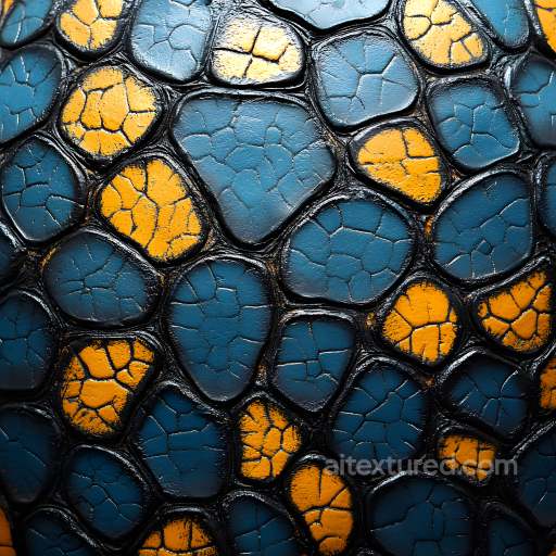 Reptilian Skin PBR Texture with Cracked Scales in Blue and Orange seamless Skin PBR texture
