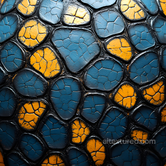 Reptilian Skin PBR Texture with Cracked Scales in Blue and Orange Skin texture preview