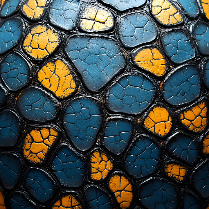 Reptilian Skin with Cracked Scales in Blue and Orange seamless PBR texture preview