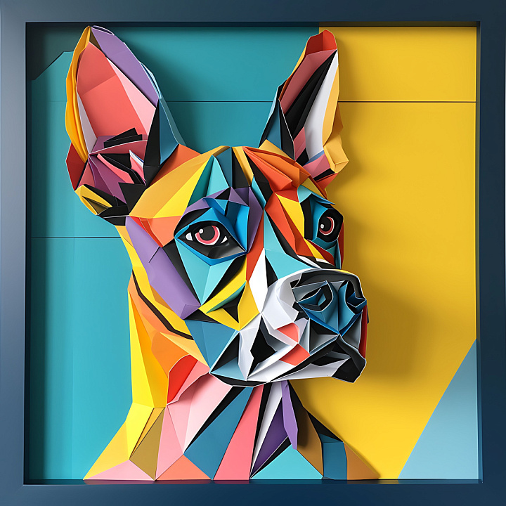 Animal of Multicolored Origami-Style Dog Face Art seamless PBR texture preview