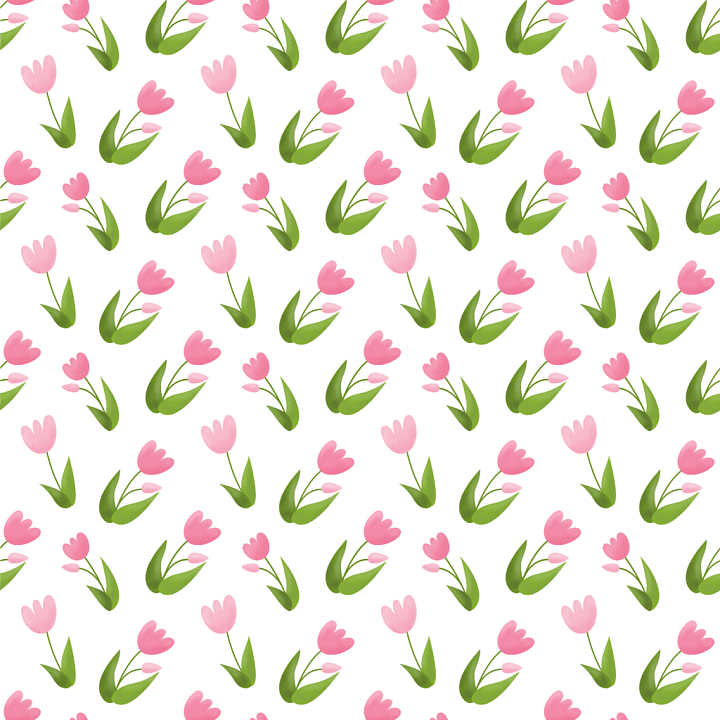 Featuring Pink Tulip Wild Flower Pattern on White seamless PBR texture preview