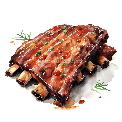 BBQ Ribs Breakfast Meat Illustration with Glaze and Herbs