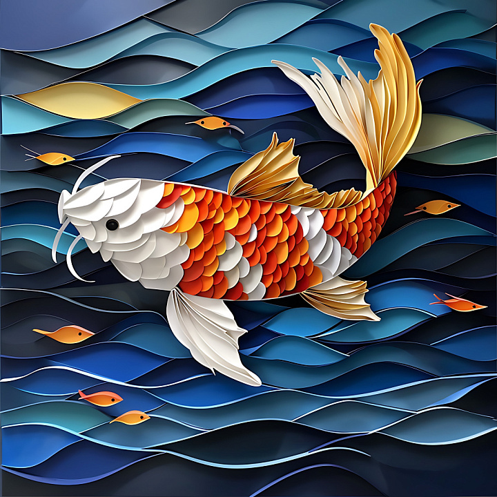Koi Fish Scale in Vibrant Orange and White seamless PBR texture preview