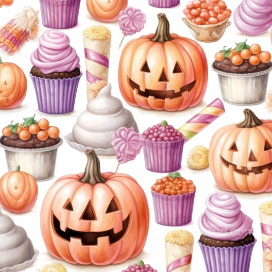 Watercolor Halloween Texture Featuring Pumpkins and Sweet Treats Watercolor Halloween texture preview