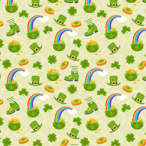 Seamless 3D PBR Texture with St Patrick's Symbols and Rainbow Motifs