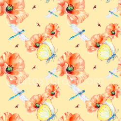 seamless Seamless 3D PBR Dragonfly Pattern Texture with Watercolor Flowers and Insects texture 8k free download PBR