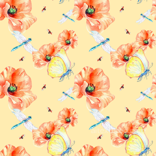 Dragonfly Pattern Texture with Watercolor Flowers and Insects seamless Dragonfly PBR texture