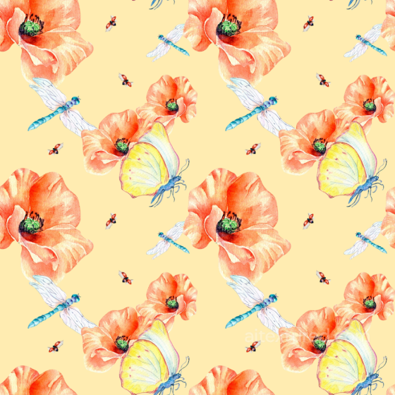 Dragonfly Pattern Texture with Watercolor Flowers and Insects Dragonfly texture preview