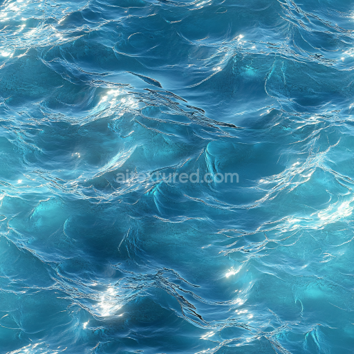 Seamless 3D PBR Water Texture Featuring Stylized Ocean Surface with Bright Reflections
