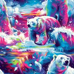 seamless Seamless 3D PBR Graffiti Texture Featuring Vibrant Polar Bears and Abstract Ice Elements texture 8k free download PBR