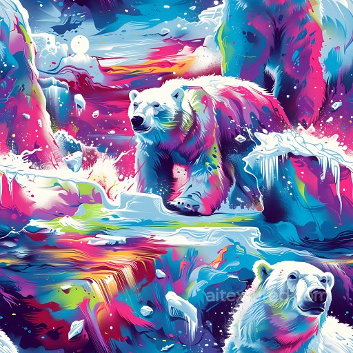 Seamless 3D PBR Graffiti Texture Featuring Vibrant Polar Bears and Abstract Ice Elements texture preview