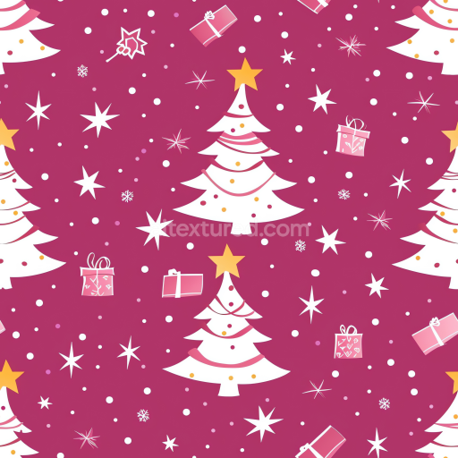 Seamless 3D PBR Christmas Digital Paper Texture Featuring White Trees and Gifts on Magenta