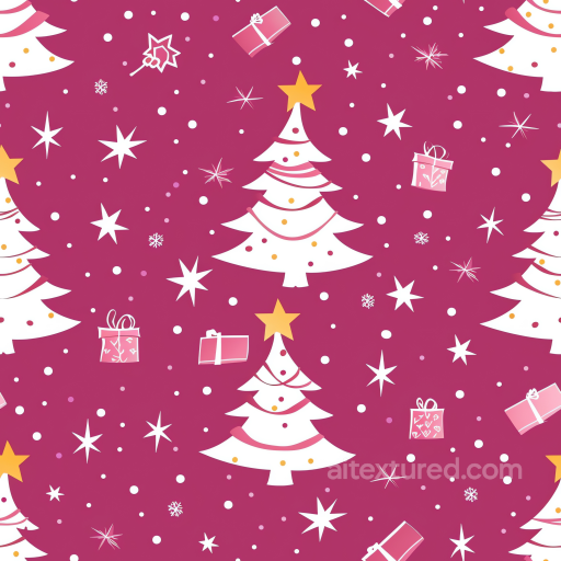 Christmas Digital Paper Texture Featuring White Trees and Gifts on Magenta seamless All Christmas Digital paper PBR texture